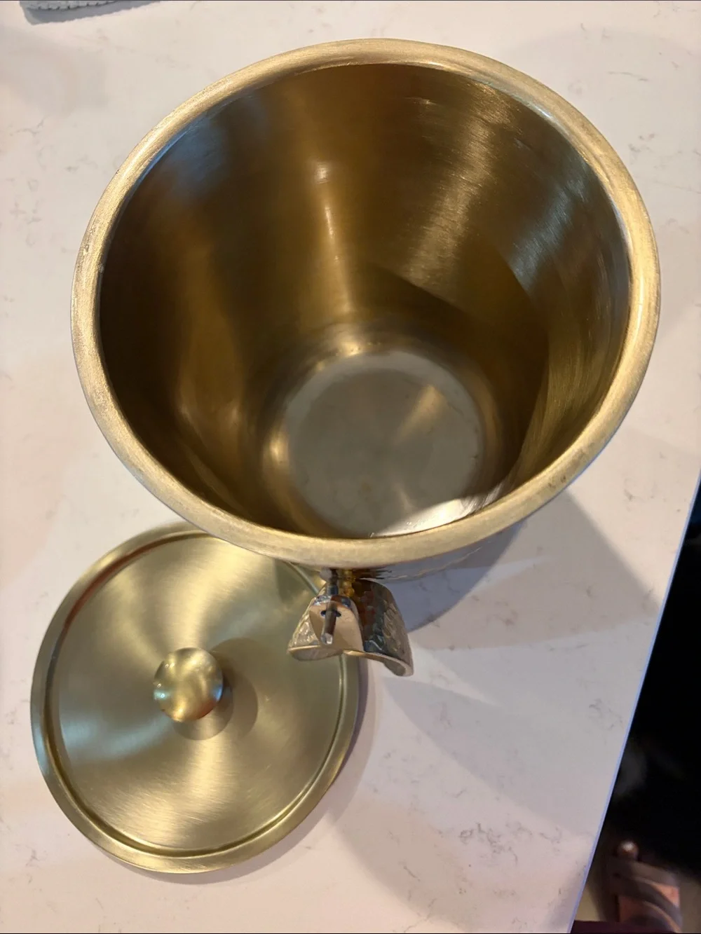 Brass Finish Hammered Ice Bucket with Lid and Scoop